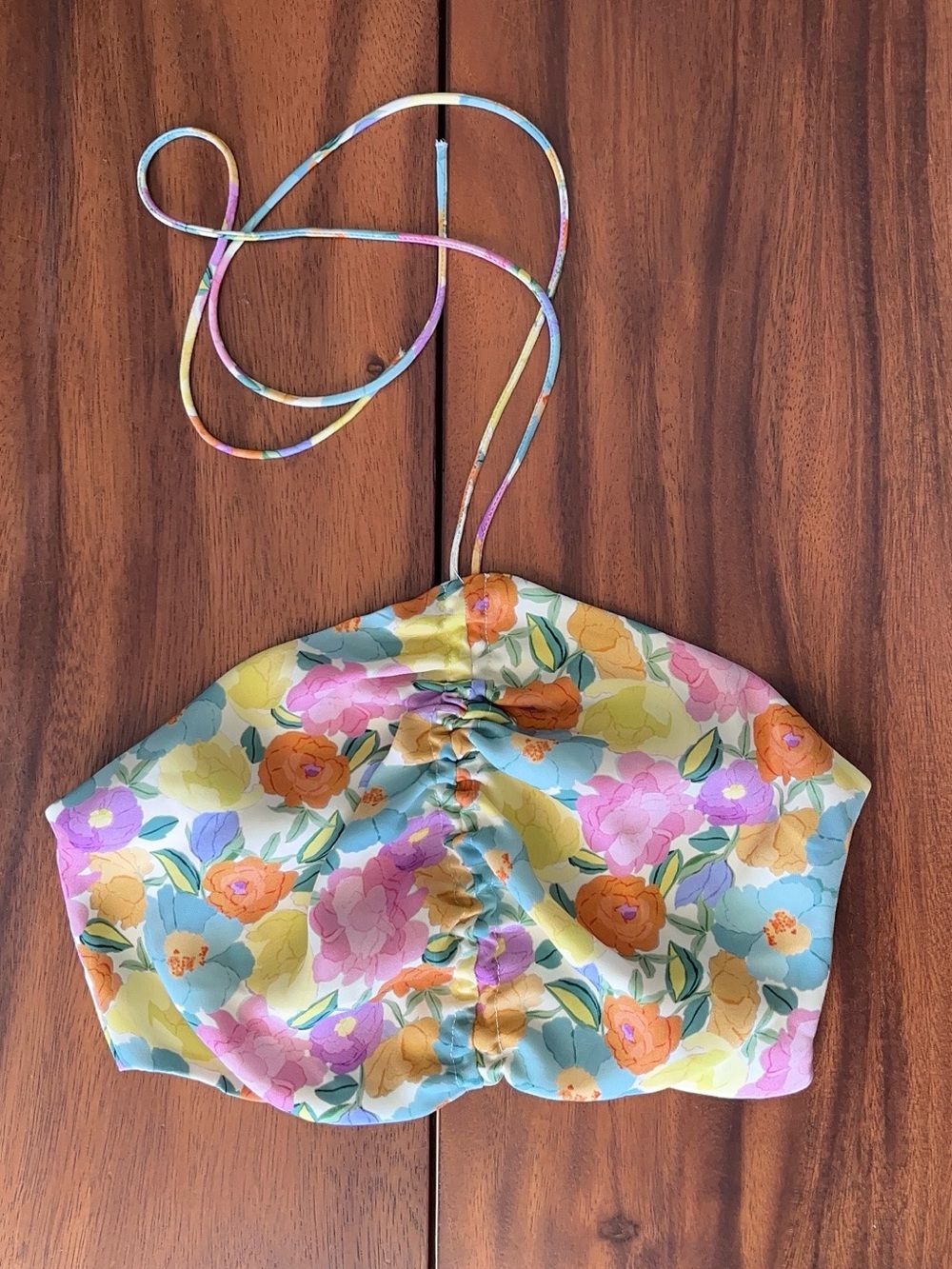 Zara Floral Ruched Halter Crop Top - Pastel Multi